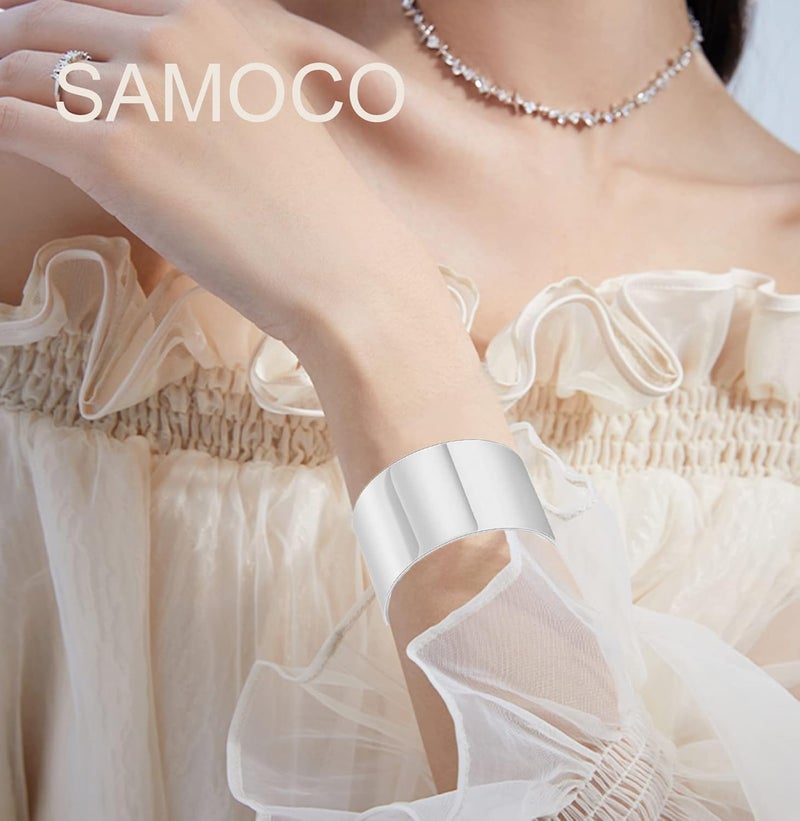 SAMOCO 2Pcs Cuff Bangle Bracelet for Women Cuff Bracelets Open Wide Wire Bracelets Adjustable Tone Wrist Cuff Wrap Bracelet - Image 2